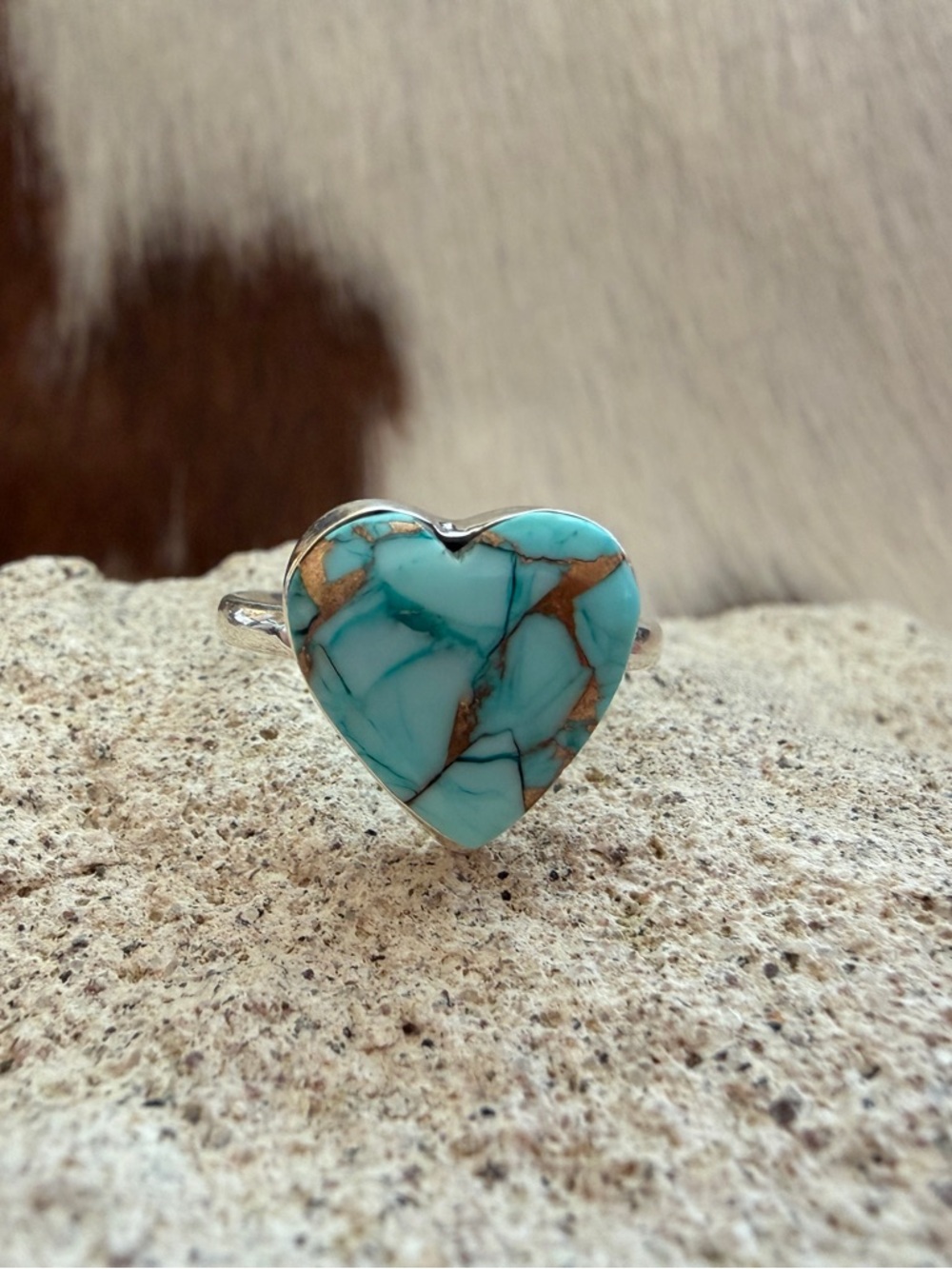 ❤️Kingman MINT DAHLIA HEART Turquoise Minimalist Sterling Southwestern Ring Sz 8
